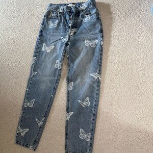 PAC Sun, Ultra high rise slim butterfly print jeans, size 24